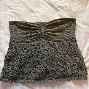 American Eagle Outfitters Olive Green Crochet Strapless Top